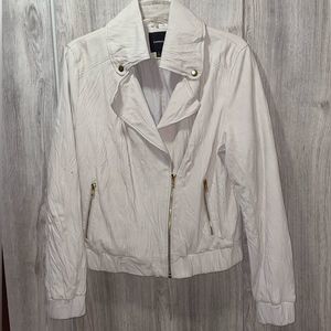 Women's Vintage Express Leather Moto Jacket White Inside and Out Size L